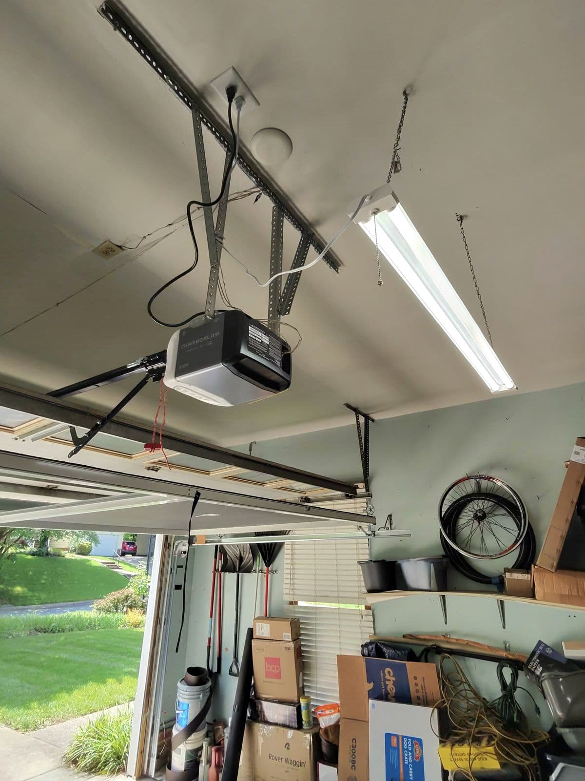 Chamberlain Smart ceiling-mount garage door opener close-up