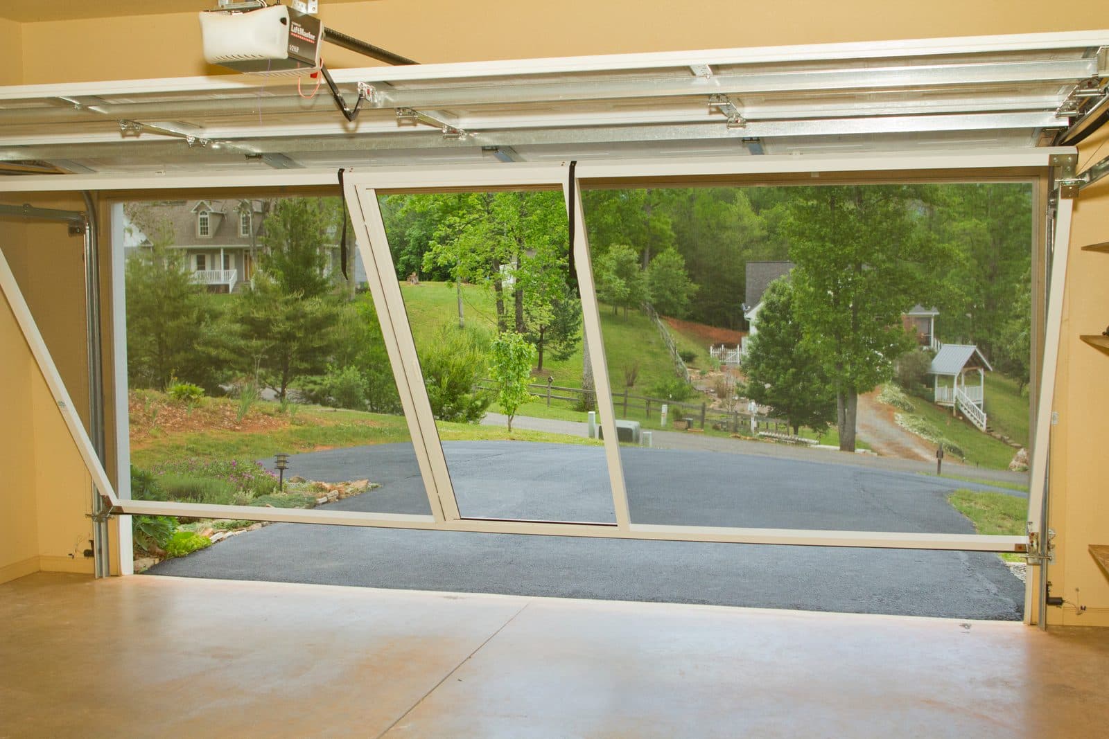 Interior view through Lifestyle Screen mesh at driveway